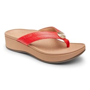 Vionic Red and Tan Wedge Thong Sandals